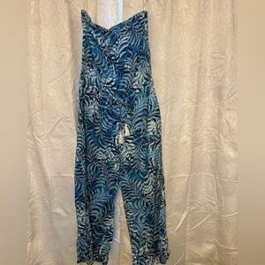Blue Island Tropical Leaf Jumpsuit